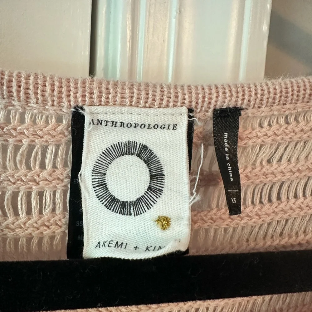 Anthropologie Akemi+Kin Fringe Sweater in Blush Pink 🩷 Size XS - Picture 3 of 9